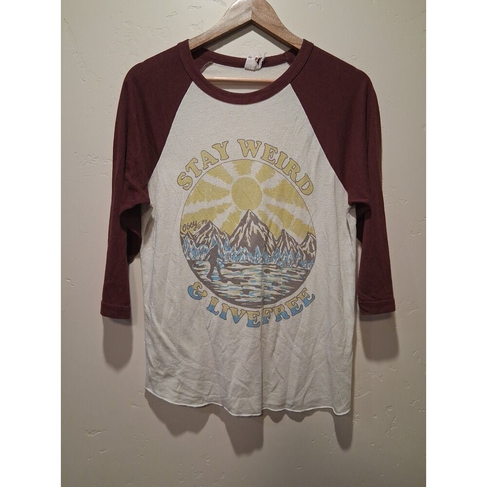 VTG 2000’s OBEY Jersey Shirt RARE “Stay Weird & Live Free” USA Made Cotton Red M